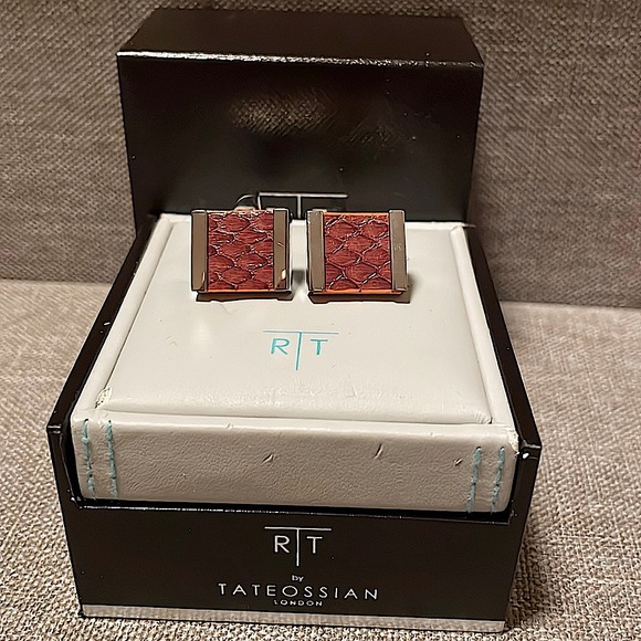 R|T by Robert Tateossian Cufflinks. Python Brown & Orange stainless Steel - NIB - Picture 14 of 16